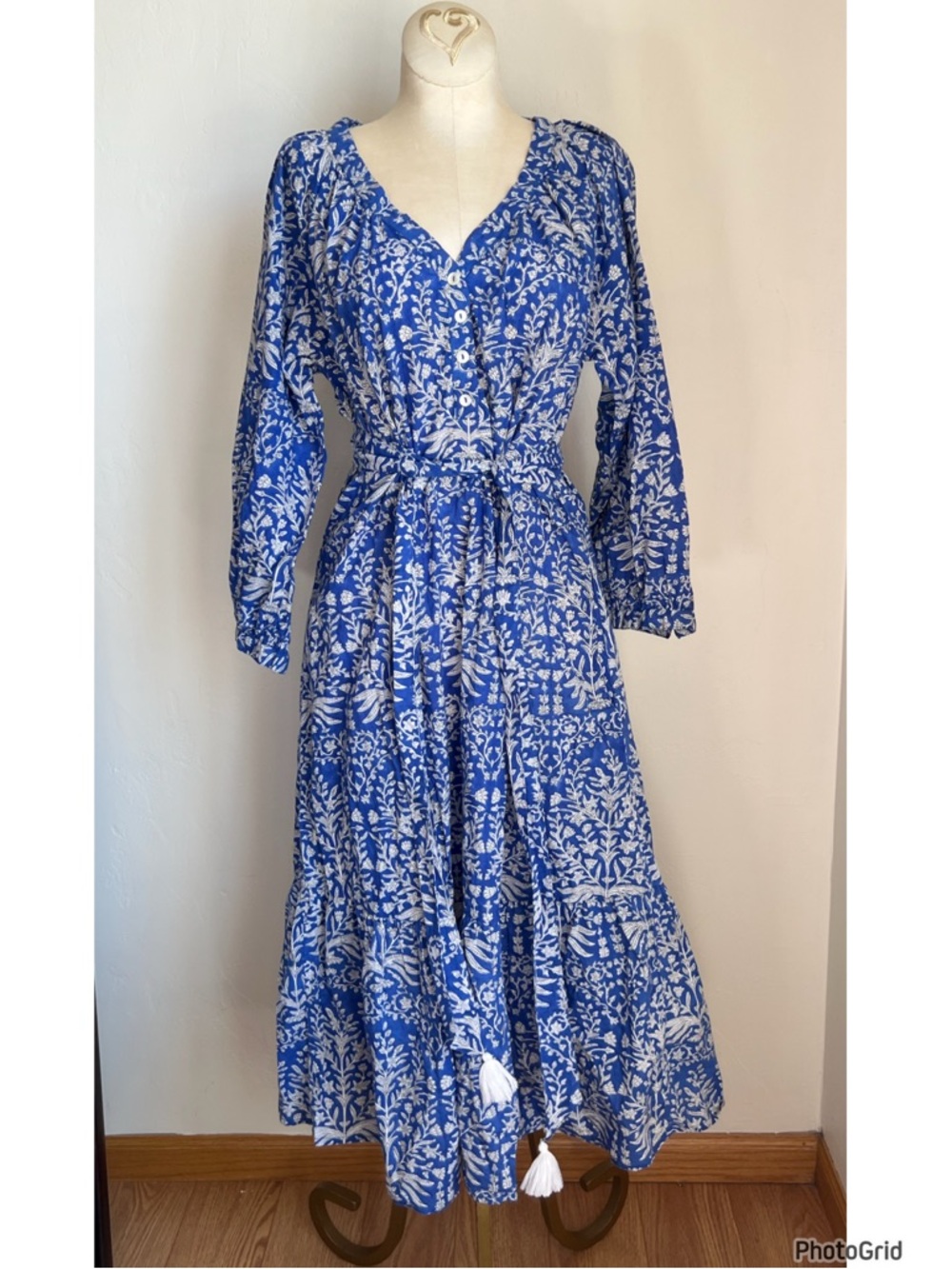 Pink City Prints Blue White Printed Maxi Dress